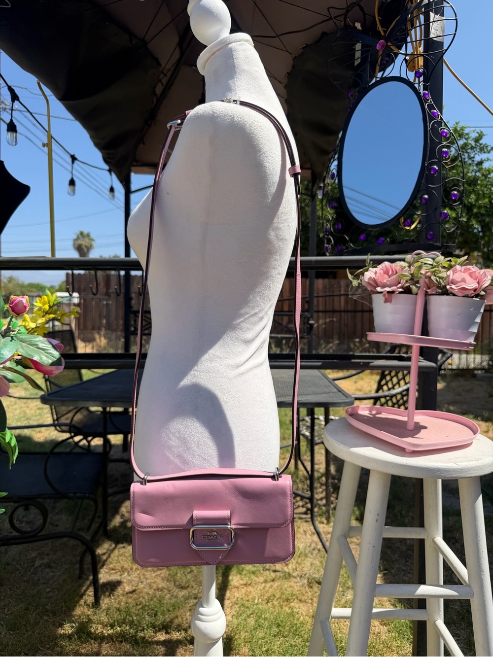 Coach Pink Leather Crossbody Shoulder Bag with Turn-Lock y2k - Picture 5 of 8